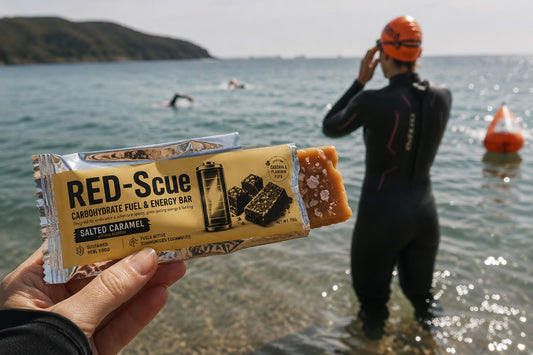 RED-Scue Salted Caramel Energy Bars for Athletes 5 or 10 bars · ~38g carbohydrate per bar · Food-first · Natural · Plant-based · Vegan · Dairy-free