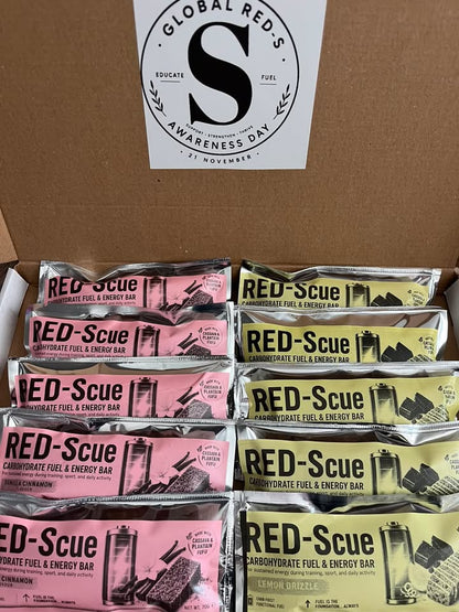 RED-Scue 2-Flavour Combo Packs  Two flavours. 10 bars. ~38g carbohydrate per bar. Food-first fuel for athletes, from morning to evening.