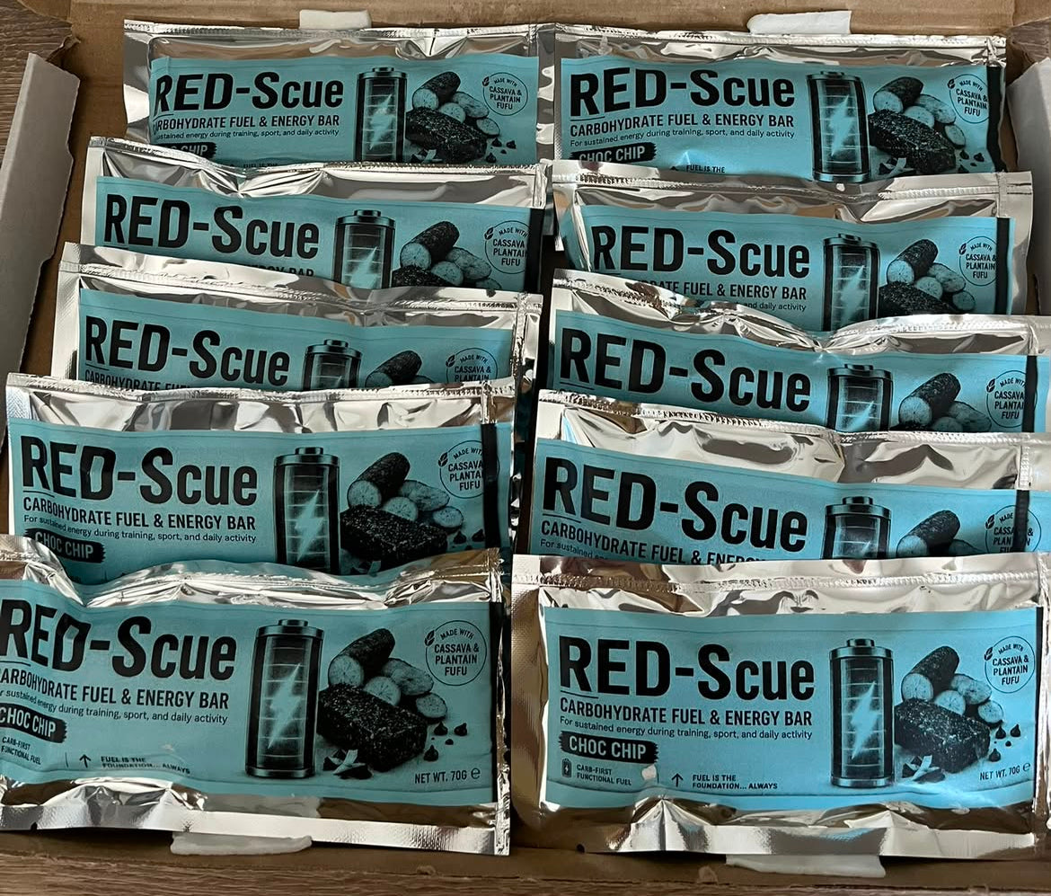 RED-Scue Single-Flavour 10-Bar Pack · ~38g carbohydrate per bar · Food-first fuel for athletes · Plant-based · Vegan · Dairy-free